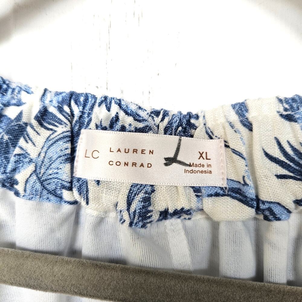 LC Lauren Conrad Linen Blend Tropical Blue and White A-Line Skirt - Picture 4 of 6